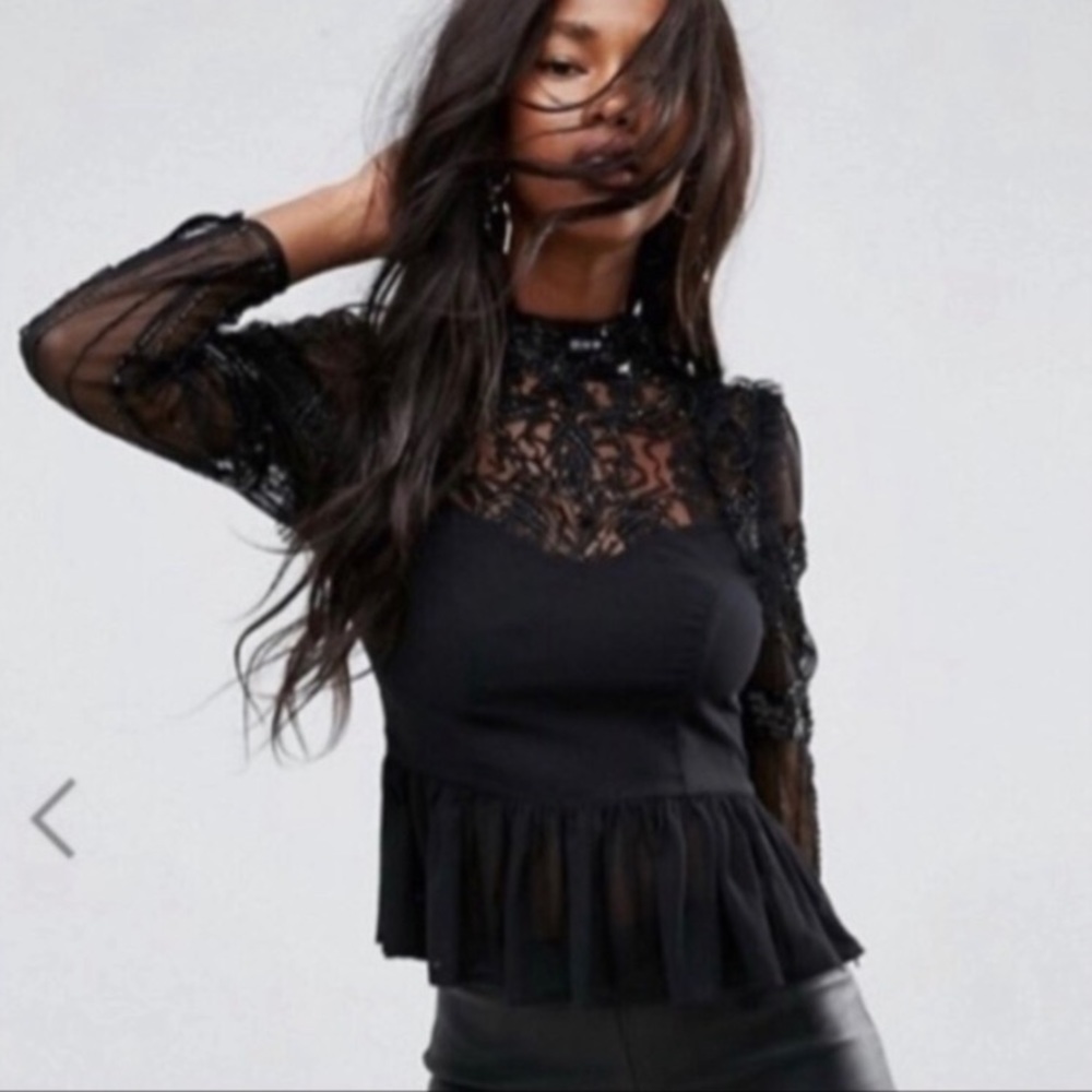 ASOS Embellished Lace Top With Puff Sleeve 6